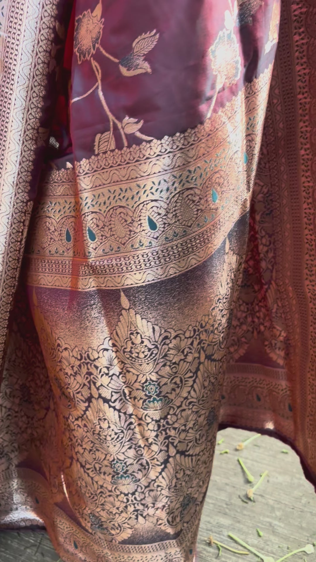 Majestic Maroon Banarasi Silk Saree with Golden Floral Weave